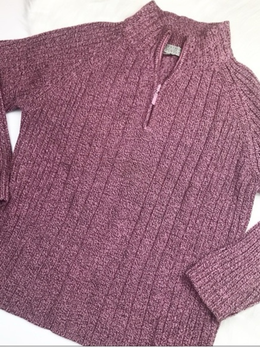 Carolyn Taylor Dusty Rose Quarter-Zip Cable Knit Sweater